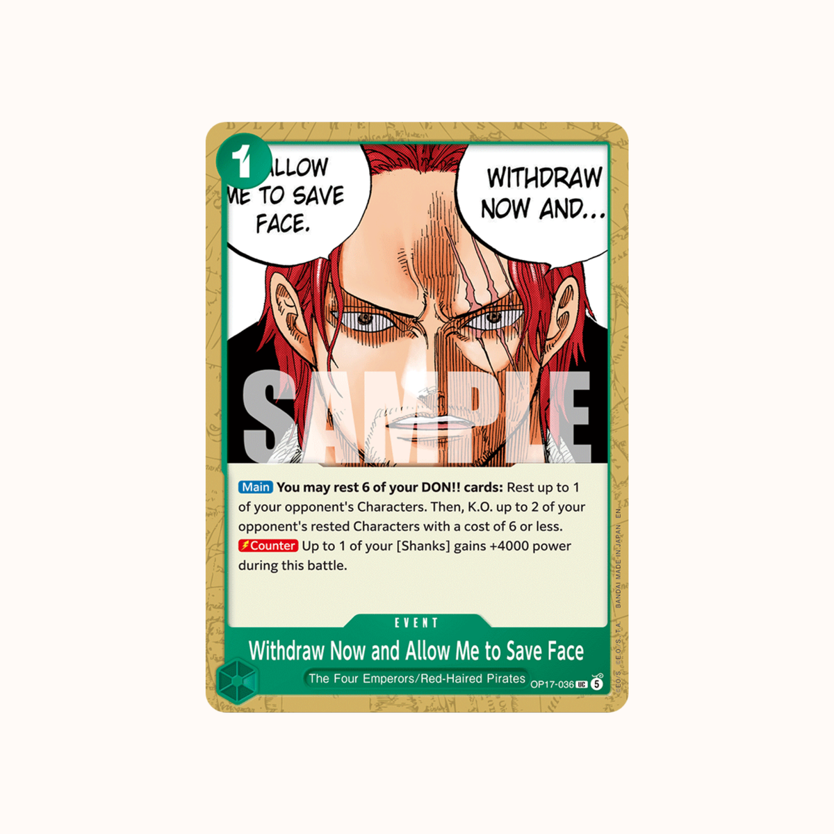 Withdraw Now and Allow Me to Save Face OP17-036 One Piece Card Game OP-17