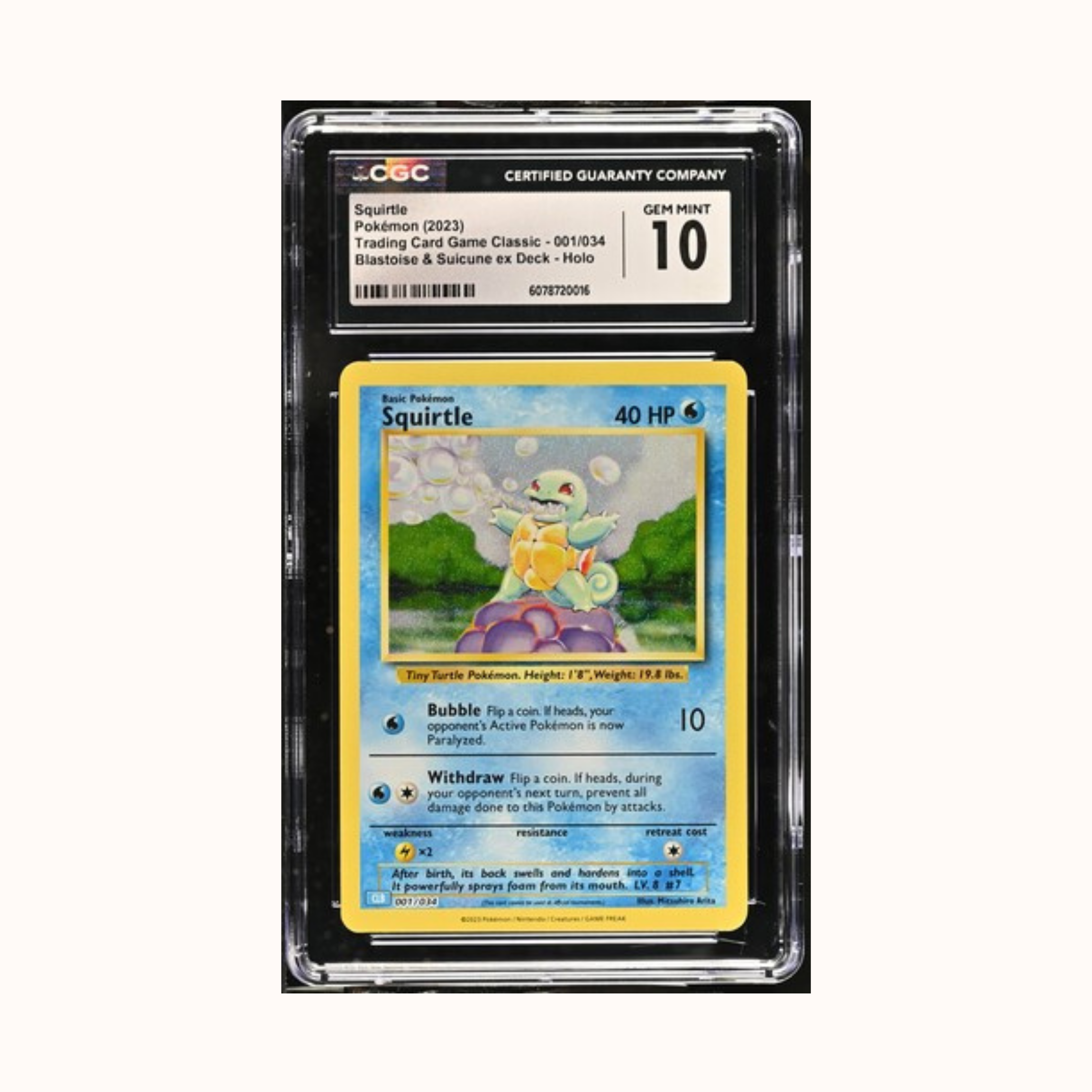 Squirtle Pokemon 2023 Trading Card Game Classic -001/034 Blastoise & Suicune ex Deck - Holo CGC 10